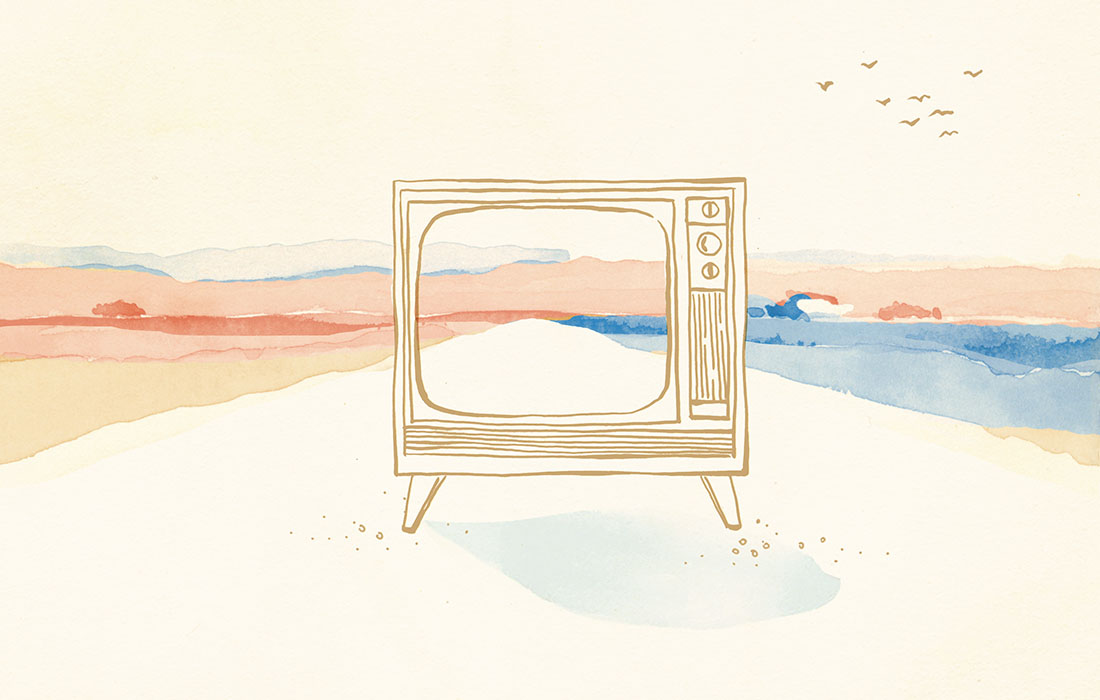 Illustration of tv on beach