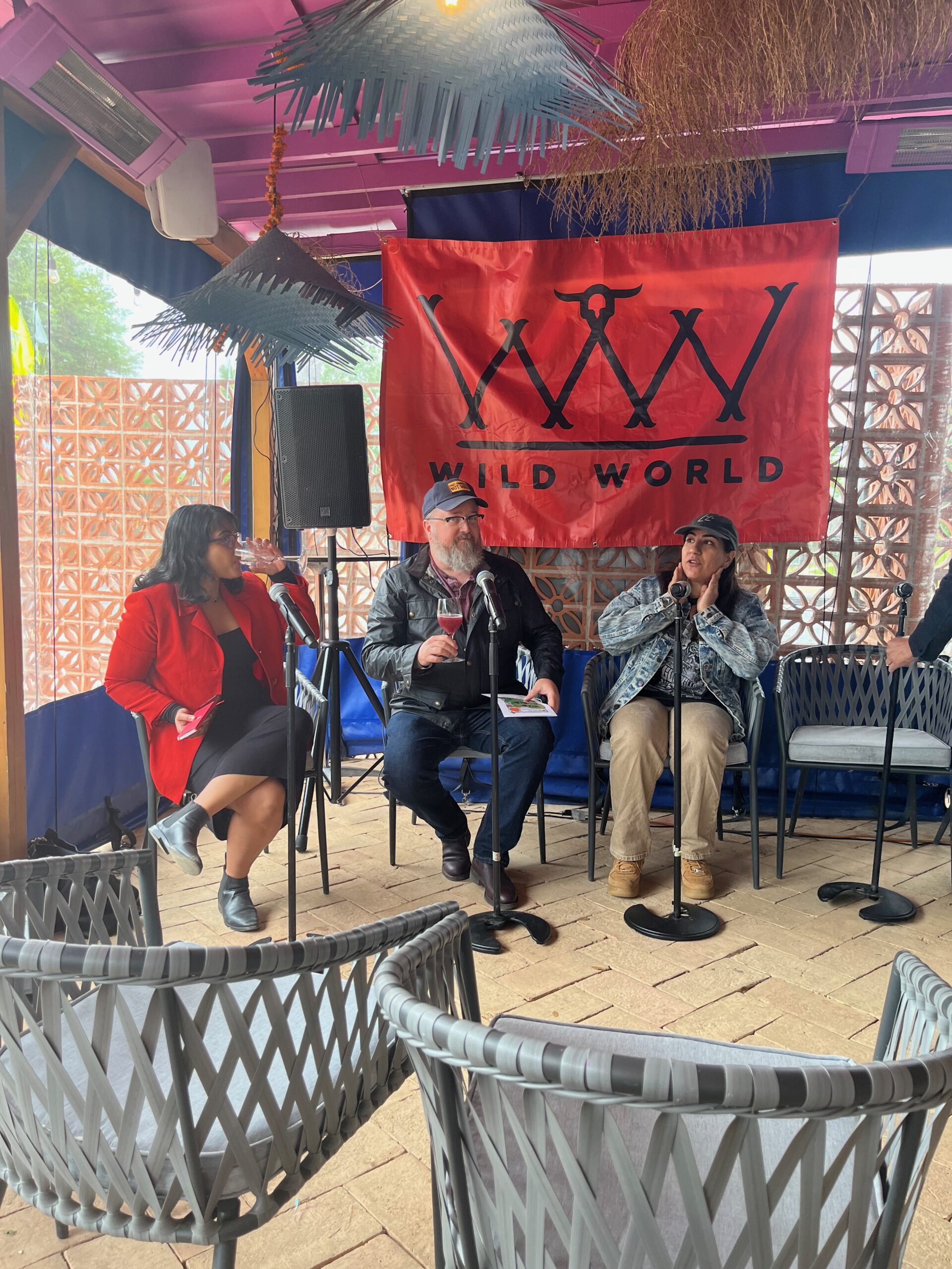 Eater Austin's Nadia Chaudhury with James Brown of Barton Springs Mill and Sara Mardanbigi of Nixta.