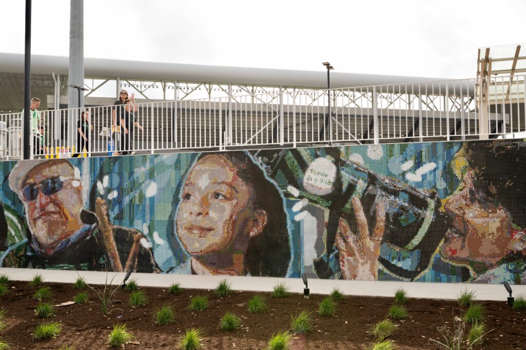 Austin FC mural located at McKalla Station outside Q2 Stadium. (Photo by Cassie Butterfield)