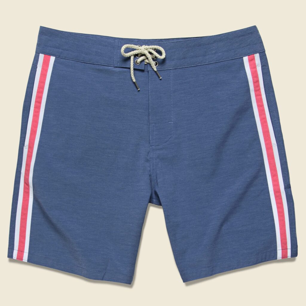 The Faherty “Retro Surf Stripe” boardshorts are made from recycled materials and designed for quick drying—ideal for summer days by the pool or lake. (Courtesy of Stag Provisions)