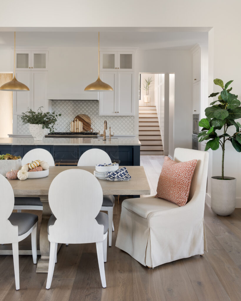 Dining room in Lakeway home designed by Meredith Owen Interiors.
