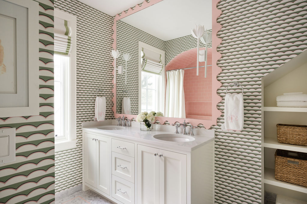 Colorful Bathroom with Textured Wallpaper