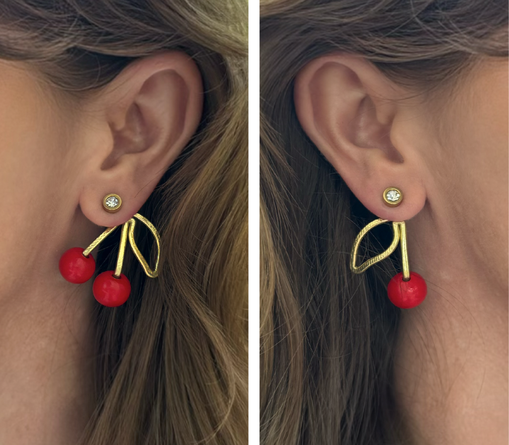 Red cherry earring jackets. (Photo courtesy of Liz Fox Roseberry)
