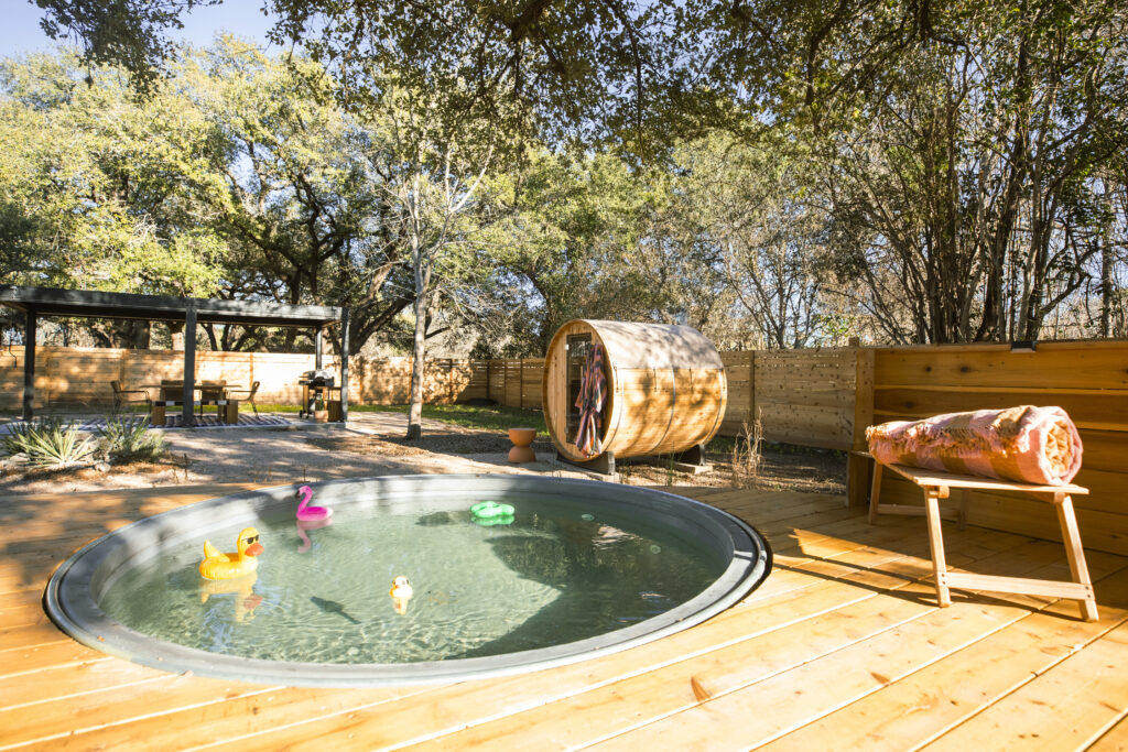 cowboy pool at sauna at Little Lockhart Oasis
