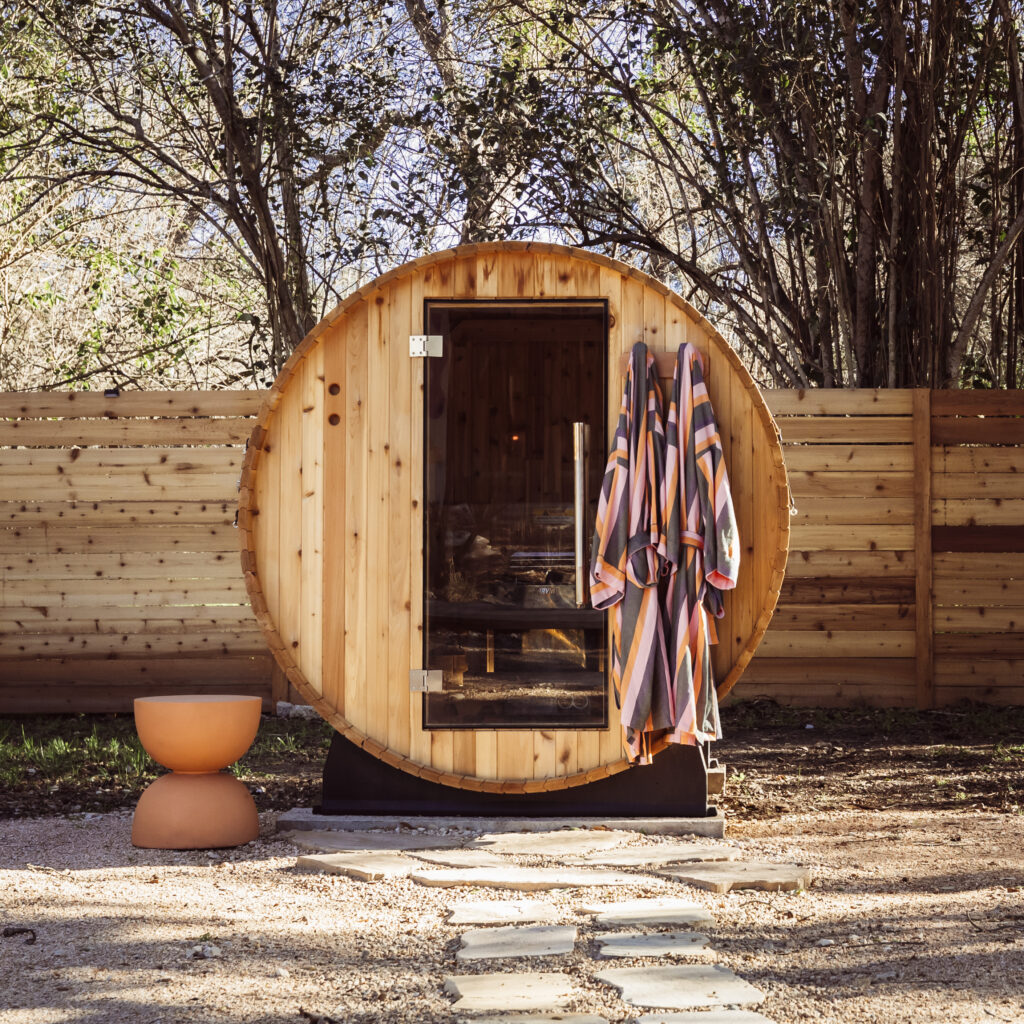 Relax in the barrel sauna. (photo by Laurel Coyles)