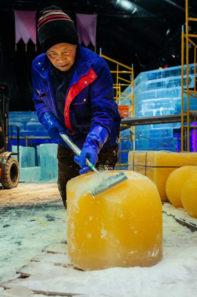 Master ice artisans preparing the ICE! exhibit.(Photo courtesy of the JW Marriott San Antonio Hill Country)