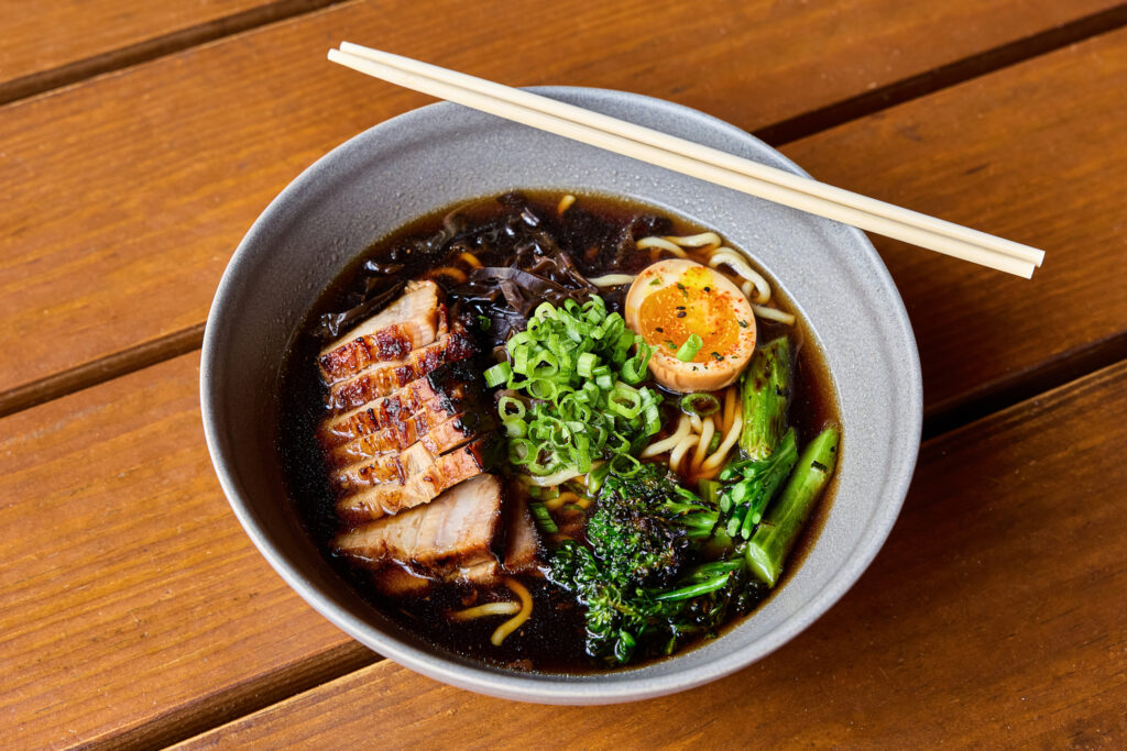 Tokyo shoyu ramen, available Tuesdays and Wednesdays after 4 p.m., features pork char siew, ajitama egg, wood ear mushroom and charred broccolini. (Photo courtesy of Loro)