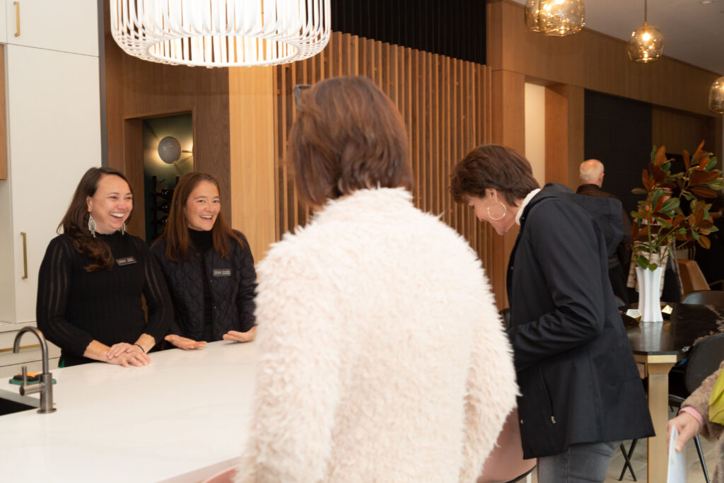 Page Gandy and Allison Gaskins of 3 Fold Design Studio chat with attendees during the 2024 TRIBEZA Interiors Tour. (Photo by Jonathan Garza)
