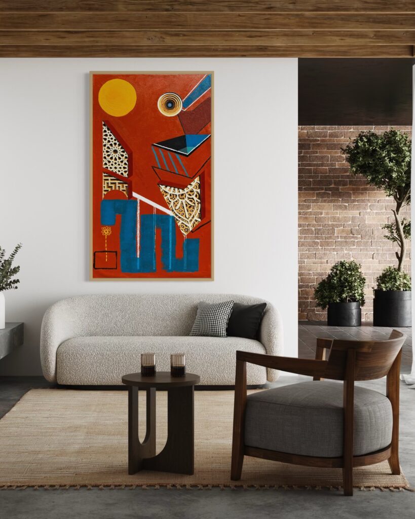 "And Still, Bright Things Grow," a multimedia artwork by Felipe Gomez, features oil and layered birch on canvas.