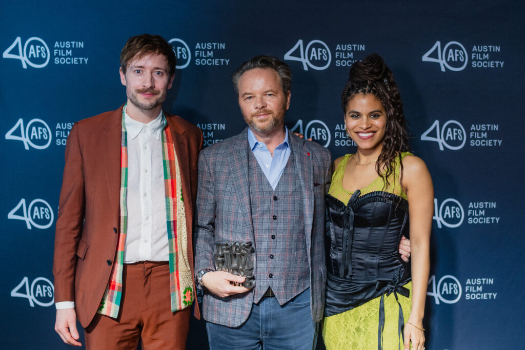 (From left) David Rysdahl, Noah Hawley and Zazie Beetz at the Texas Film Awards, where Hawley received the Texas Film Award, on March 6, 2025, in Austin, Texas. (Photo by Lauren Slusher)