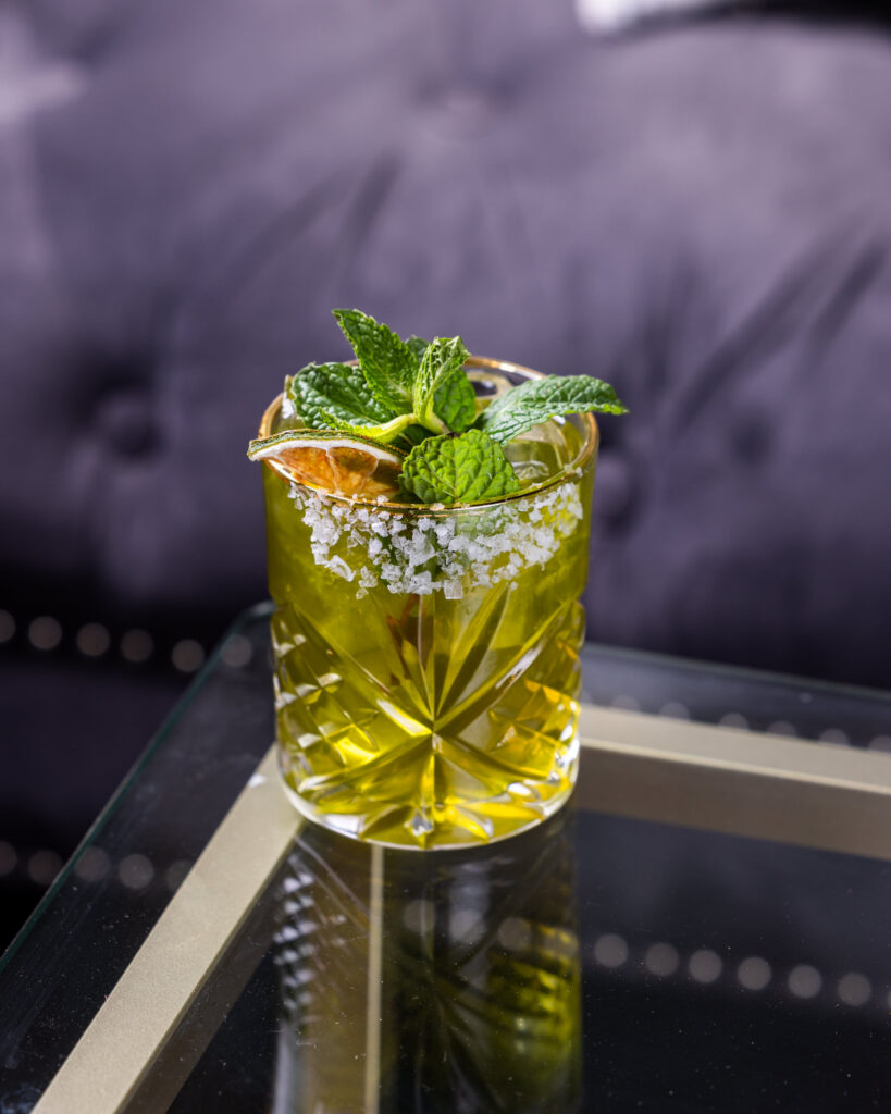 The Pudina Pani Marg, Electric Gravy’s twist on a classic margarita, features tequila, mint, cilantro, lime and chaat masala. (Photo courtesy of Electric Gravy)