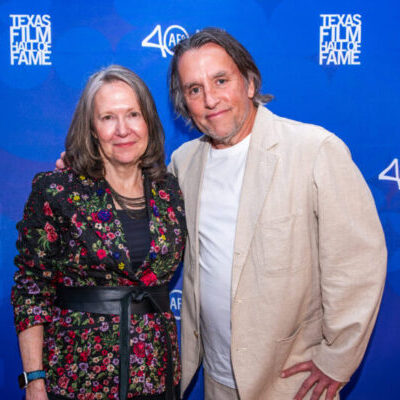 Rebecca Campbell, CEO of Austin Film Society, with director and AFS founder Richard Linklater at the Texas Film Awards in Austin, Texas. (Photo by David Brendan Hall)