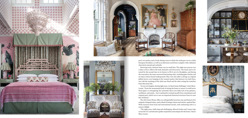 Magazine spread of the The 1874 Guest House with photos by Kerry Kirk.