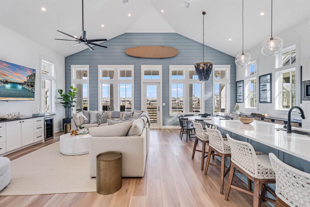 Living room & kitchen of house rental at Cinnamon Shore South.