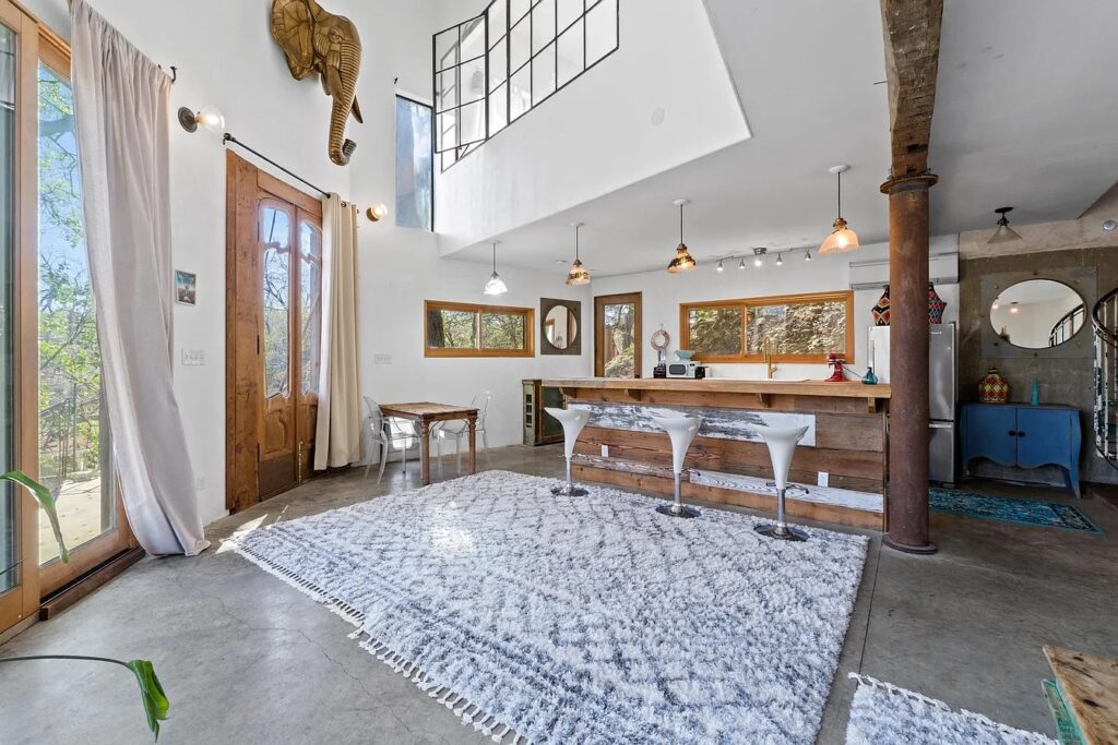 801 Post Oak St. living room and kitchen