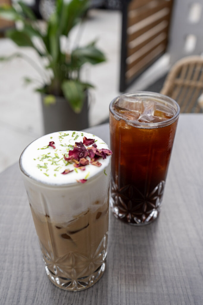 La Rosa latte and iced coffee from San Ginés Austin.