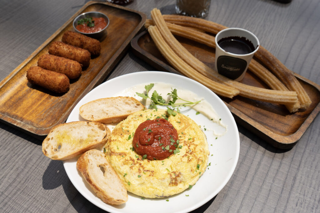 San Ginés croquetas, huevos and churros with chocolate.