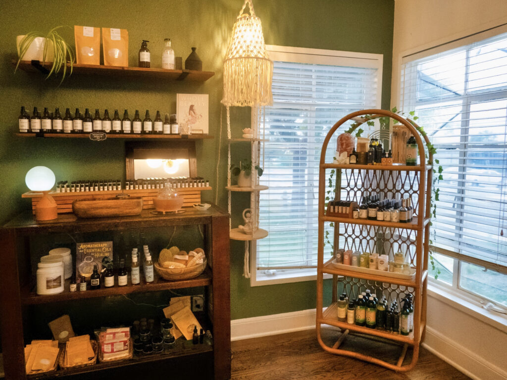 The Herb Bar offers teas, tinctures, crystals, tarot cards, incense, salt lamps, spellbooks, and more.