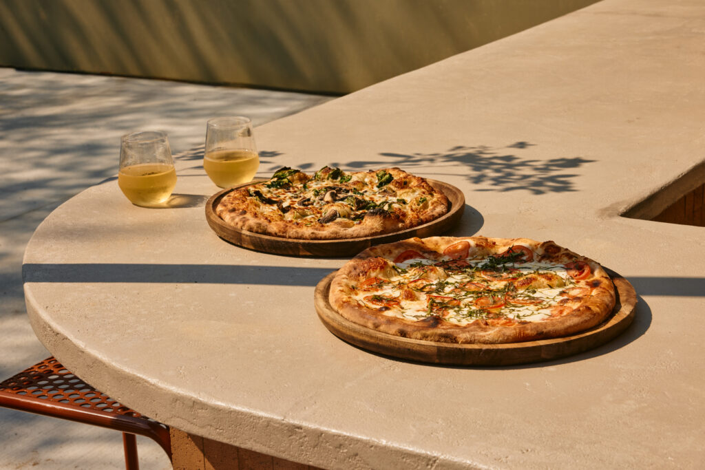 pizza and drinks by the pool