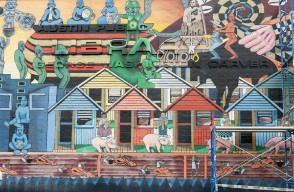 A section of the mural at the Carver Branch of the Austin Public Library, on East Cesar Chavez. (Photo by Cassie Butterfield)
