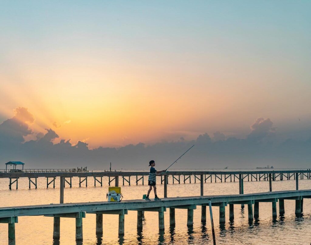 Rockport texas fishing pier at sunset