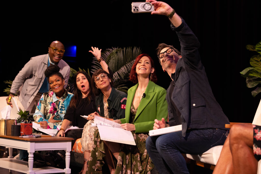 (From left) Nathan Lee Graham, Yvette Nicole Brown, Pamela Adlon, Constance Zimmer, Carrie Preston and Dan Bucatinsky participate in a script reading of two classic episodes of “The Golden Girls” in celebration of the show’s 40th anniversary. (Photo courtesy of ATX TV Festival)