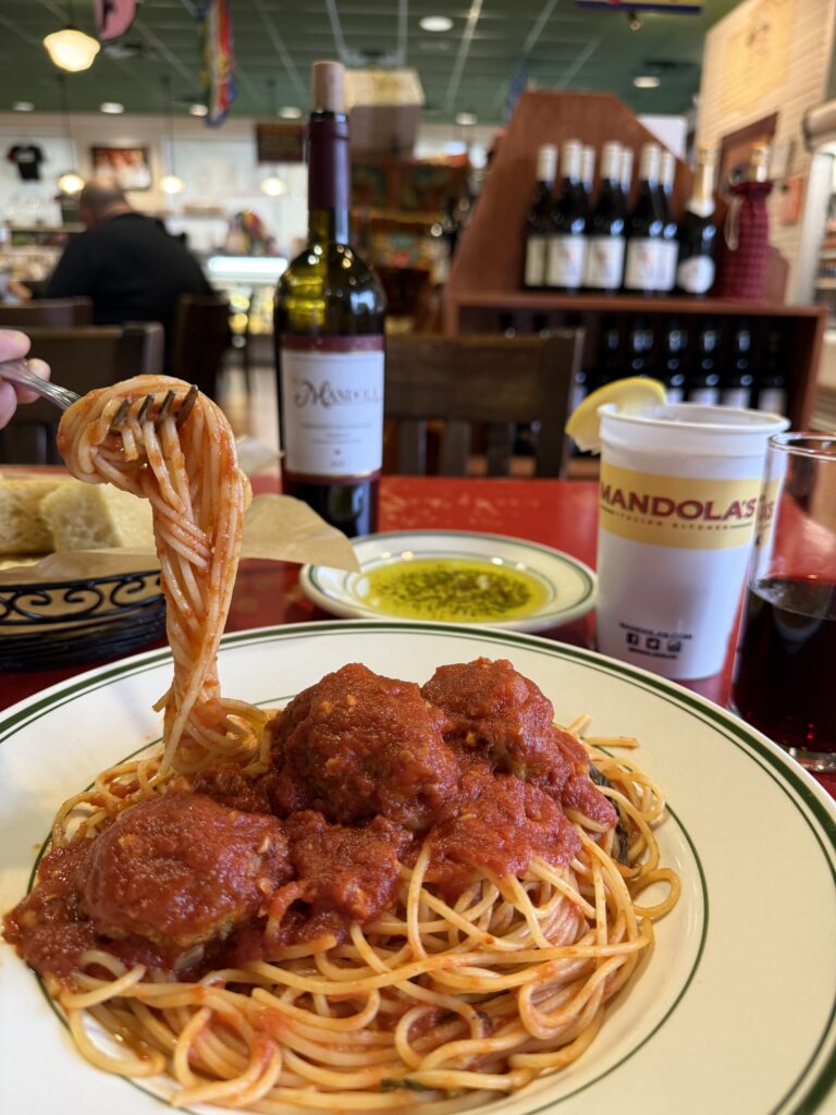Mandola’s signature spaghetti and meatballs, made from founder Damien Mandola’s mother’s original recipe
