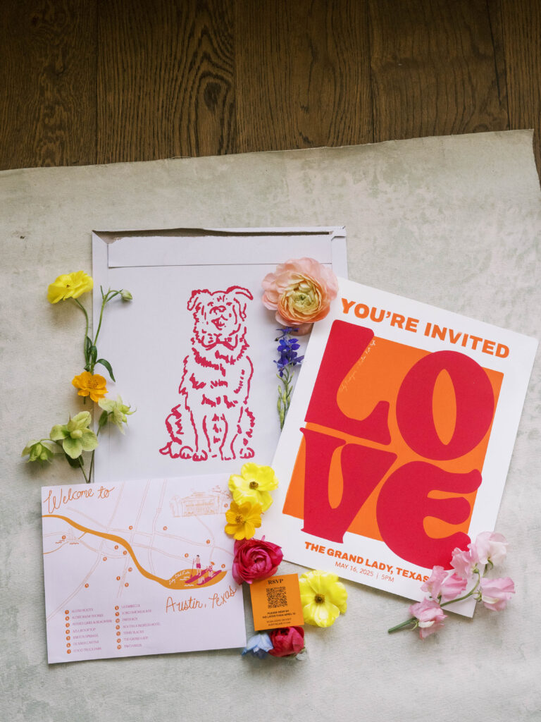 Carly and Austin's wedding invitation designed by Porkchop Screen Printing. (Photo by Katie Knotts)