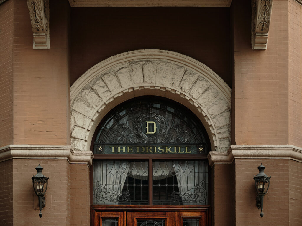 The front entrance of The Driskill Hotel in Austin, Texas, which will remain open during a major renovation set for completion in 2026.