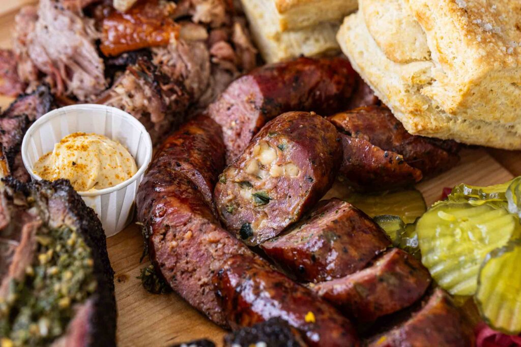 sausage with beef, pork, ChudRub seasoning, poblano peppers and pepper jack cheese.