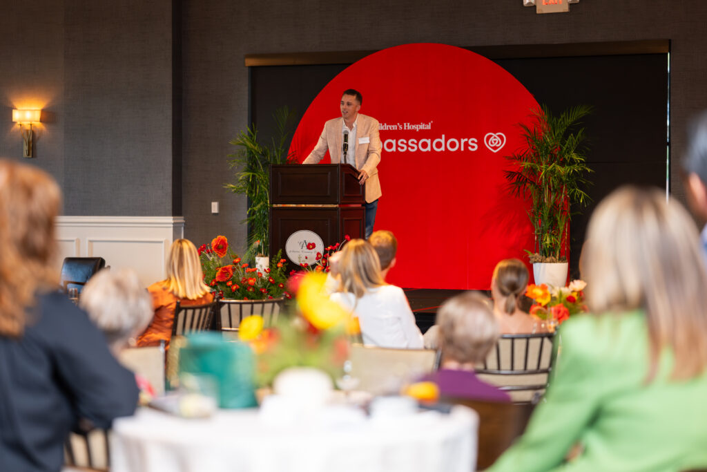 Case McCoy speaking about his connection to Texas Children’s Hospital. (Photo by Tico Mendoza)