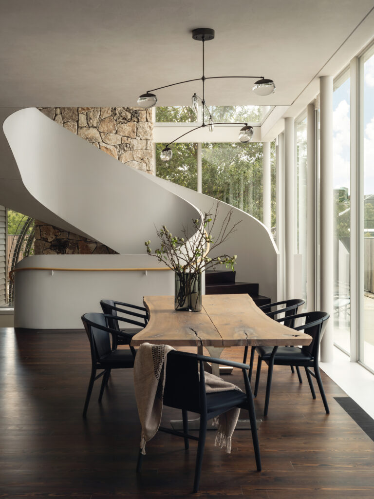 Modern curves anchor the interior. (Photo by Chase Daniel)