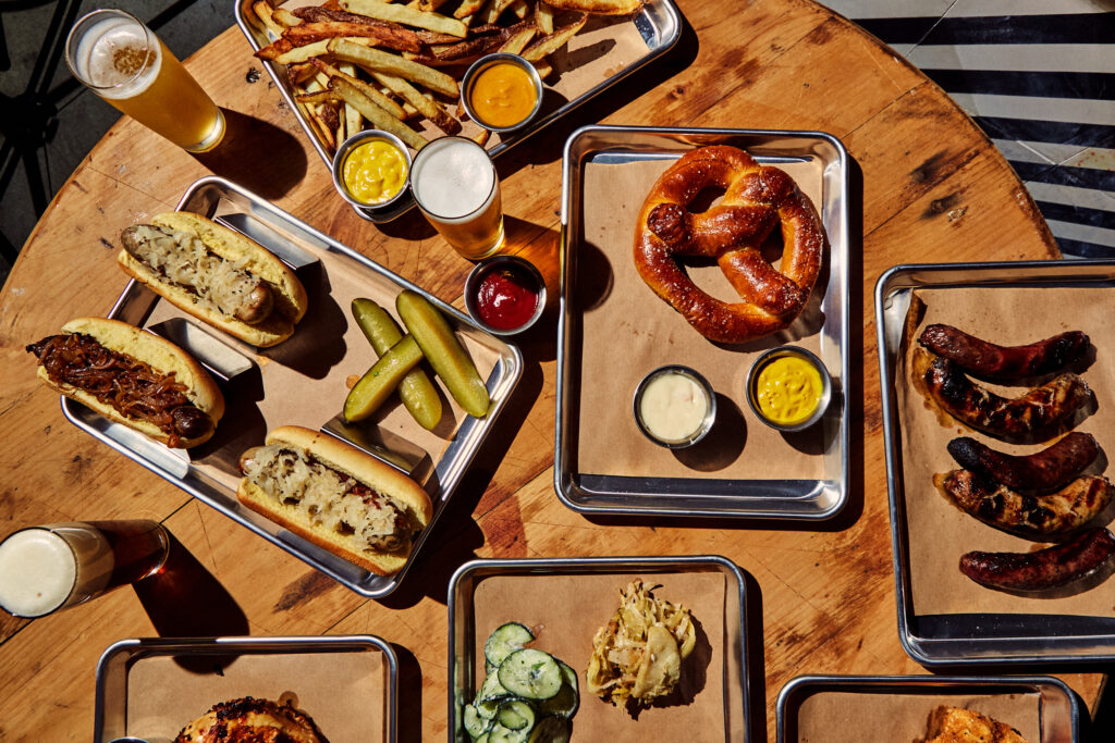 Food offerings at Koko’s Bavarian include beer, pretzels, hot dogs and more.