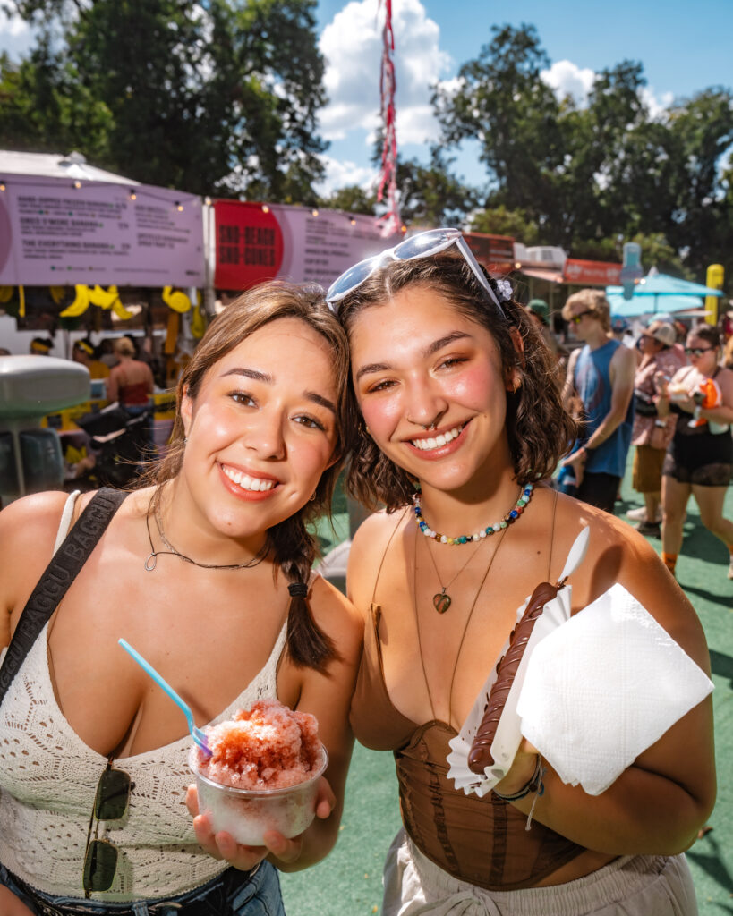 ACL Festival attendees enjoy Sno Beach’s shaved ice and Bananarchy’s frozen banana treats.