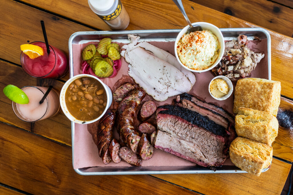 Waylon J’s spread of barbecue and sides.