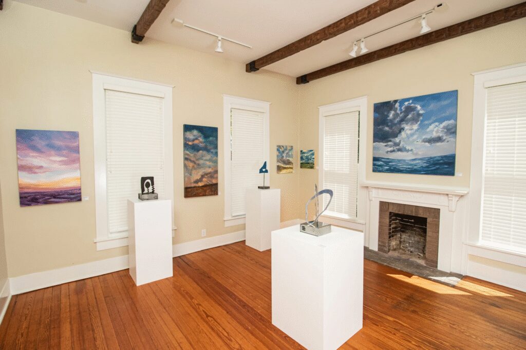 Artwork by Laurie Carswell (top), paintings by Karen Maness (above), and sculptures by Emily Eisenhart are on view at Verdant Gallery’s inaugural exhibition in Austin. (Photo courtesy of Verdant Gallery)