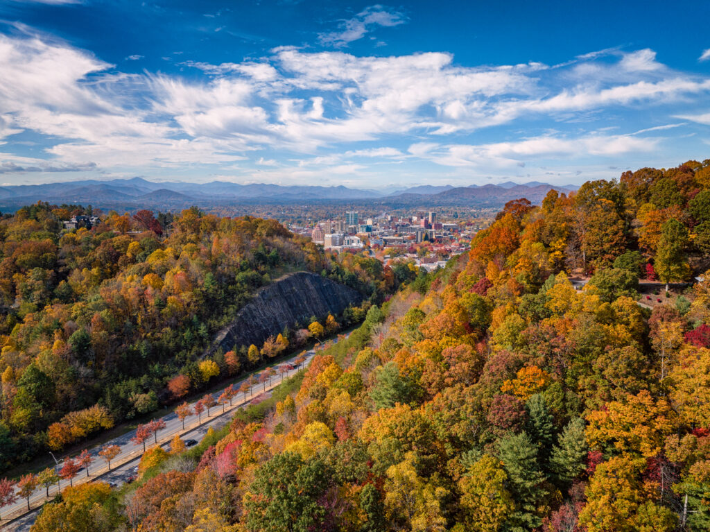 Asheville, NC fall drone view