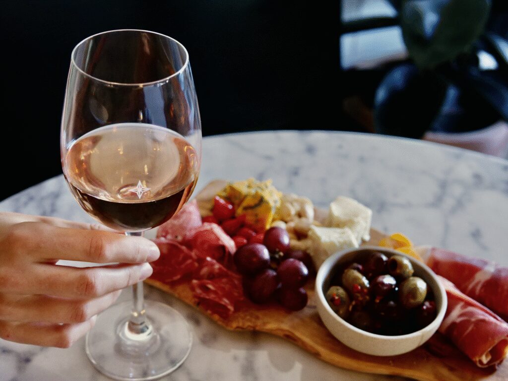 Wine by the glass pairs with Flourish’s charcuterie board