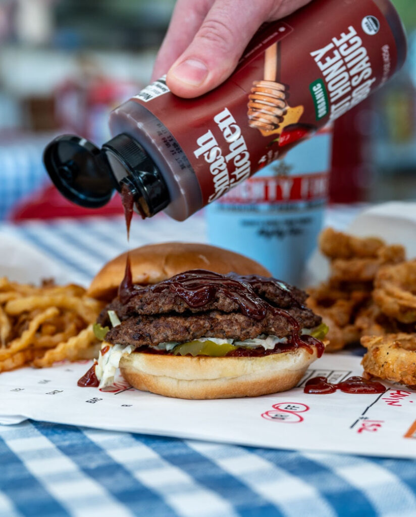 The Smash Kitchen Hot Honey BBQ Burger, Mighty Fine’s October Burger of the Month.