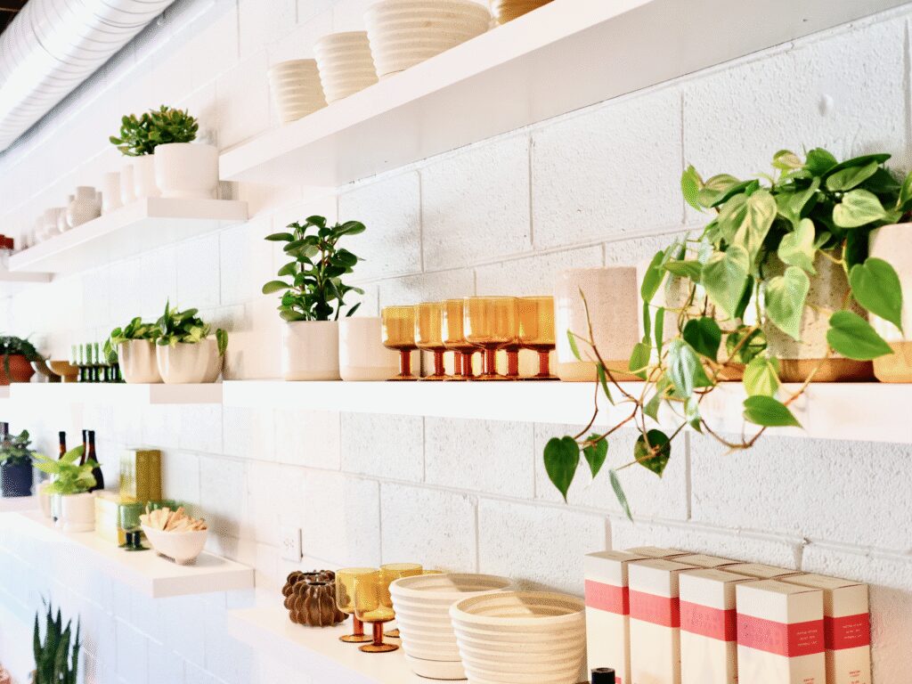 Plants line the walls at Flourish, Austin’s new plant shop and wine bar.