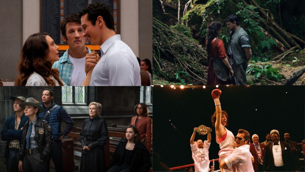 Film stills from headlining selections at the 2025 Austin Film Festival, including "Christy," "Eternity," "Hamnet," and "Wake Up Dead Man: A Knives Out Mystery." (Film stills courtesy of AFF)