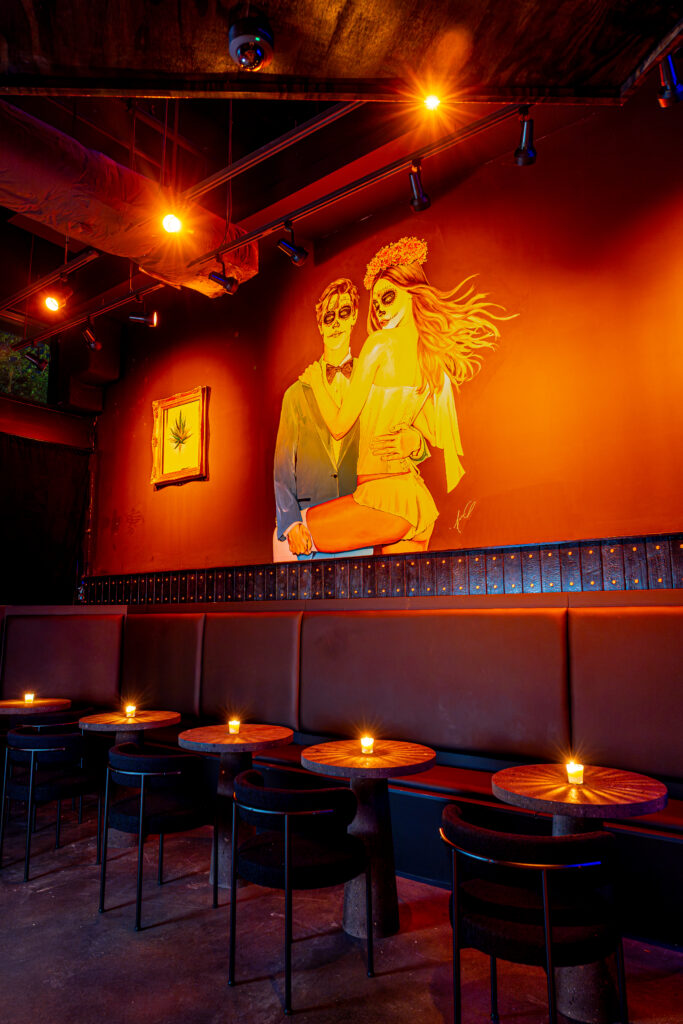 The bar's seating area.