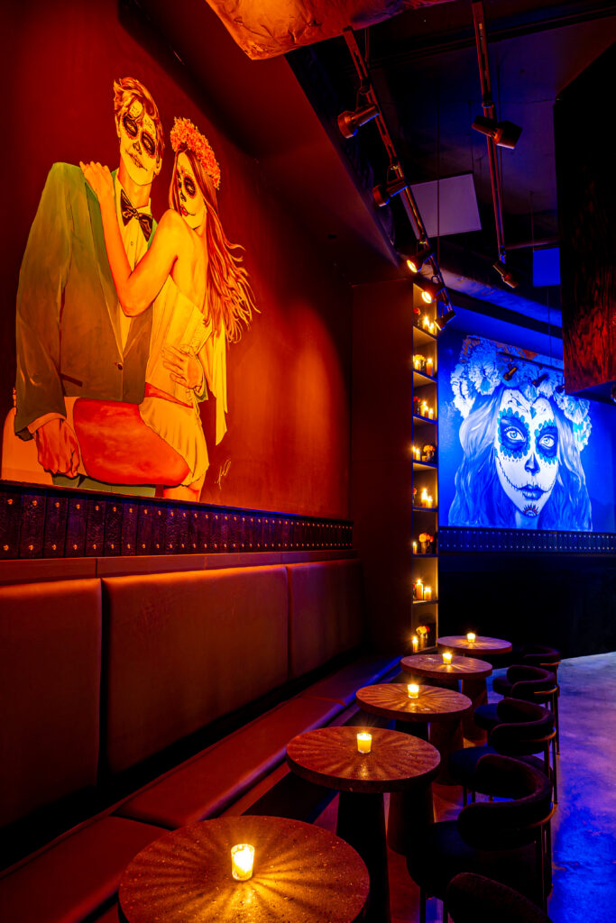 The bar's seating area.