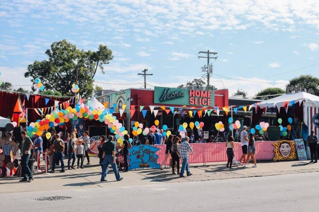 The community event, which began in 2006 as a neighborhood fundraiser, returns this year to celebrate the pizzeria’s 20th anniversary. (Photo courtesy of Home Slice Pizza)