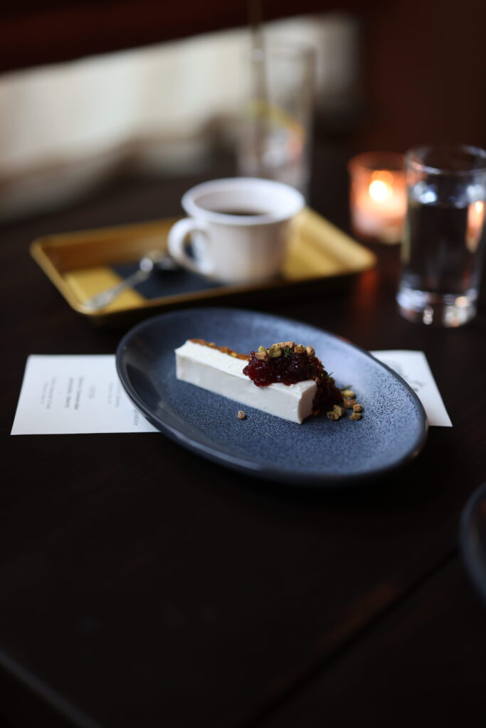 Poeta's chèvre cheesecake with cherry and pistachio. (Photo by Taylor Hannon)
