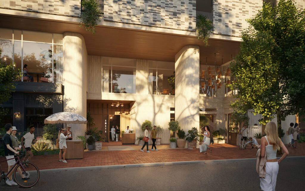 Paseo will include residences, retail, and the forthcoming ROOST Rainey apartment hotel. (Rendering courtesy of LV Collective)