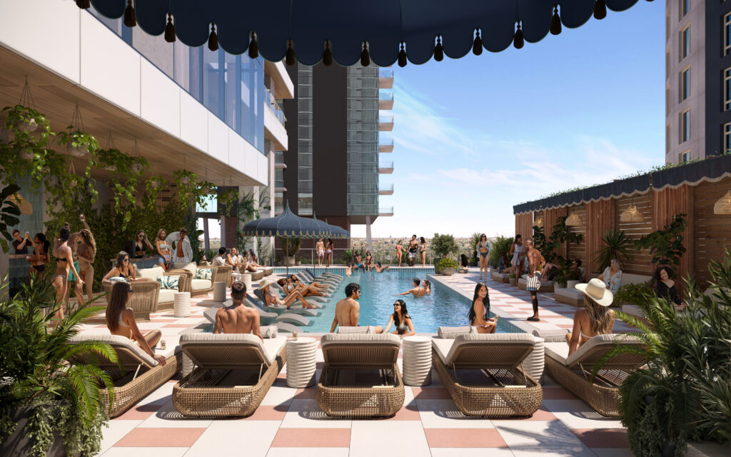 Rendering of 12th floor rooftop pool at Paseo. (Rendering courtesy of LV Collective)