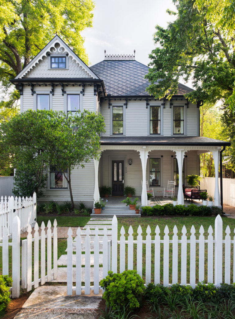 The exterior of the Marlin House reflects its Queen Anne Victorian architecture.