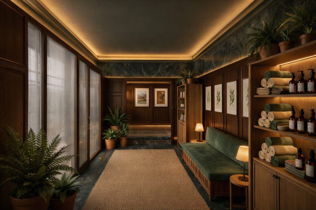 The wellness studio includes a sauna, steam room, cold plunge and red light therapy room. (Rendering courtesy of The Mackenzie Club)
