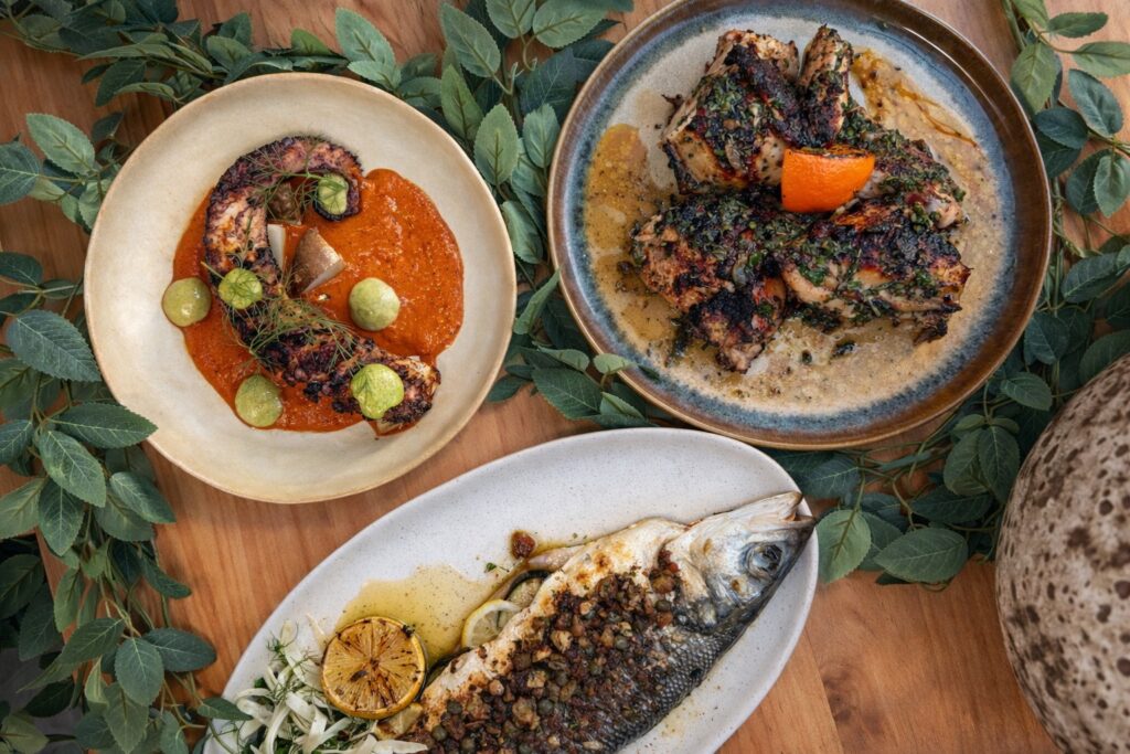 A spread of Mediterranean-inspired dishes at Oria
